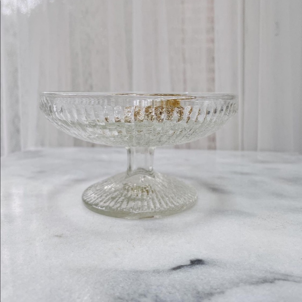 Clear textured glass pedestal dish / catchall